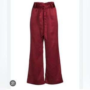 Wide-Leg Tie-Waist Pants - Burgundy